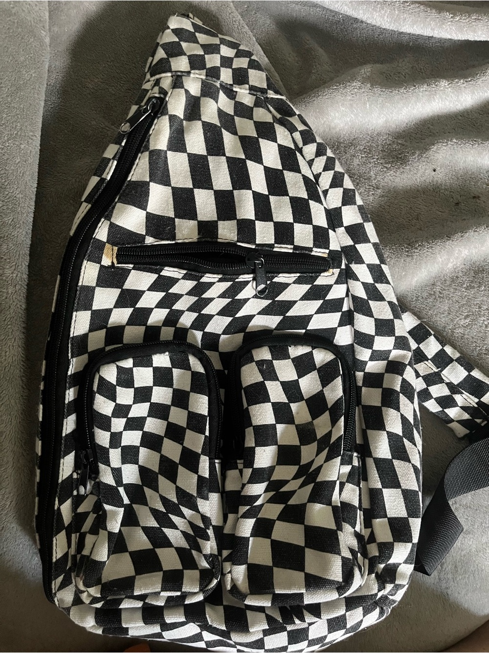 Black & White Checkered Sling Backpack Jacket - Unbranded